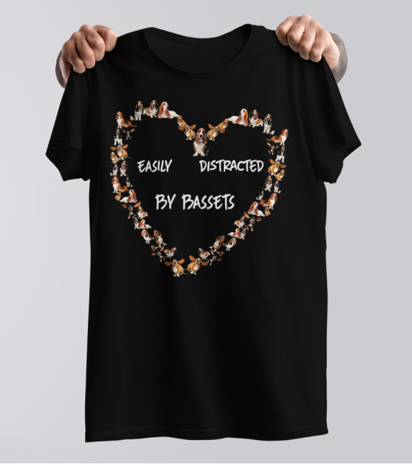Easily Distracted By Bassets Heart T-Shirt