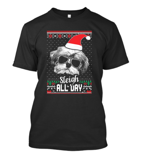 Sleigh All Day Funny Havanese Dog Santa Hat Sunglasses Christmas T-Shirt