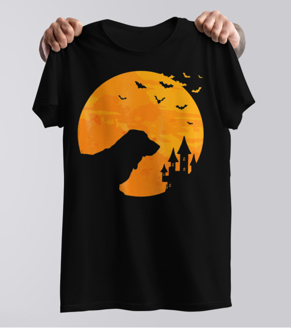 Basset Hound Halloween Moon And Haunted Castle With Bats T-Shirt