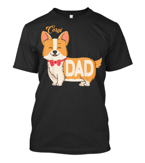 Corgi Dad Mens Cute Cartoon With Bow Tie T-Shirt