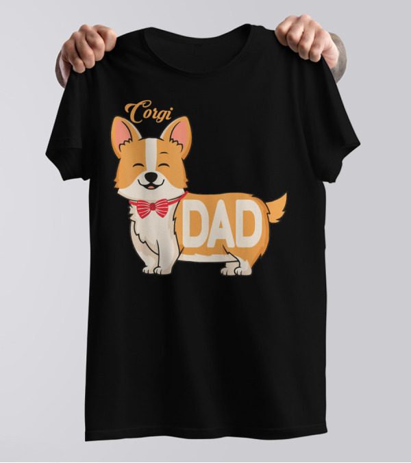 Corgi Dad Mens Cute Cartoon With Bow Tie T-Shirt