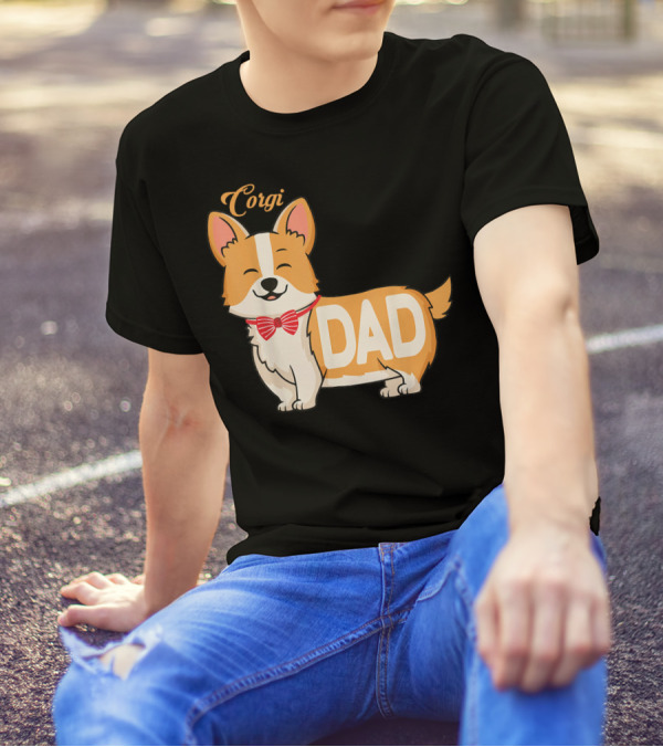 Corgi Dad Mens Cute Cartoon With Bow Tie T-Shirt