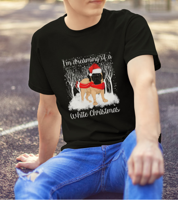 I'm Dreaming Of A White Christmas English Mastiff Santa Hat T-Shirt