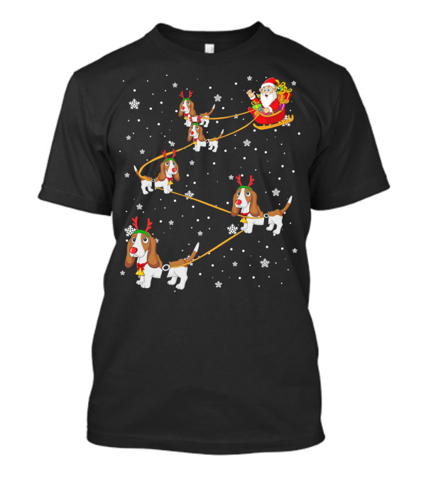 Basset Hound Lover Santa Sleigh Snowflakes T-Shirt