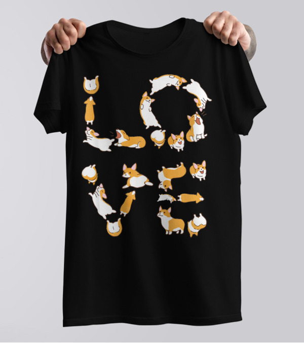 Corgi Alphabet Cuteness Spells Love With Adorable Corgi Love T-Shirt