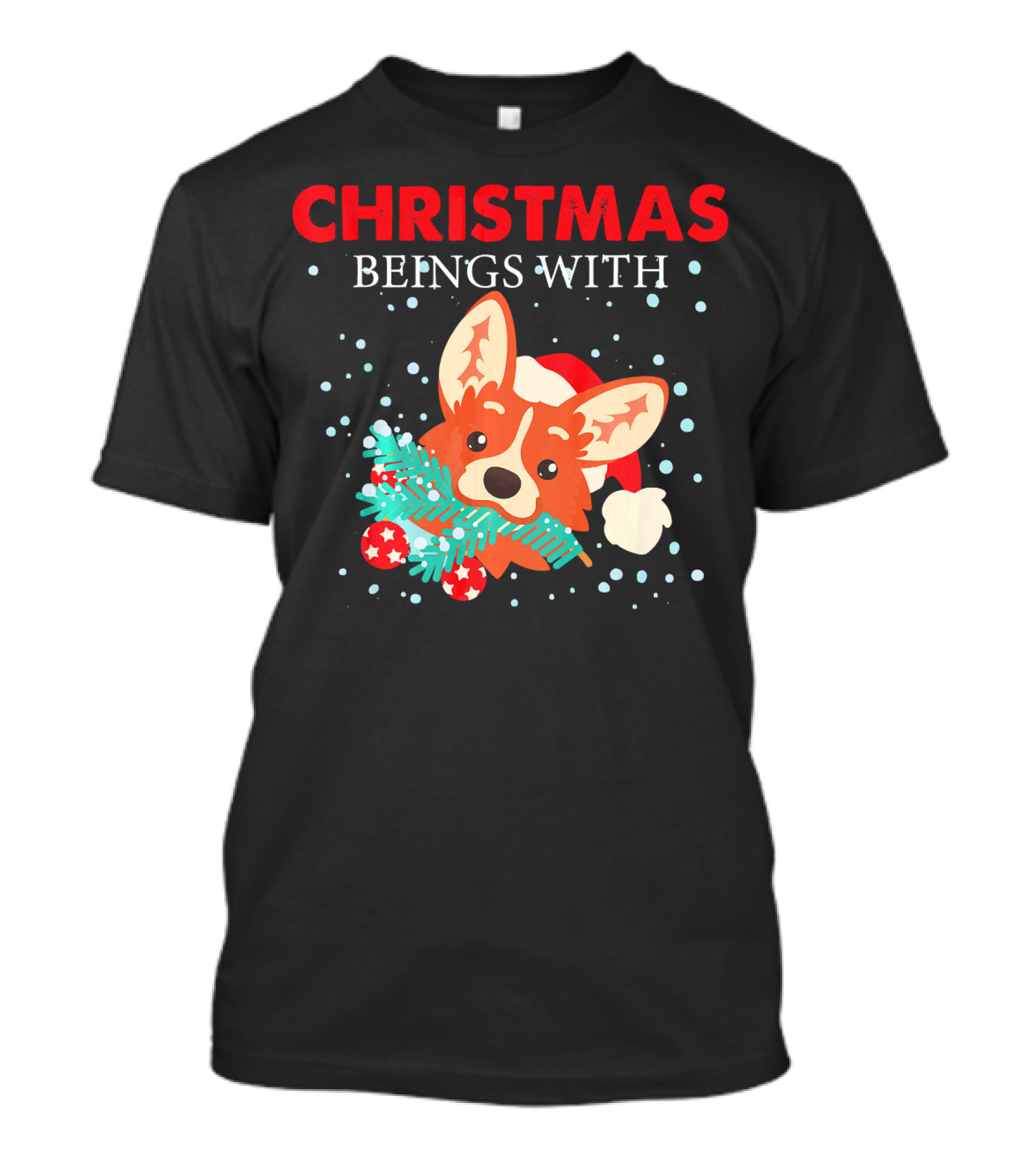 Christmas Begins With Corgi Santa Hat And Snowflakes T-Shirt