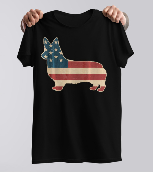Patriotic Corgi American Flag T-Shirt