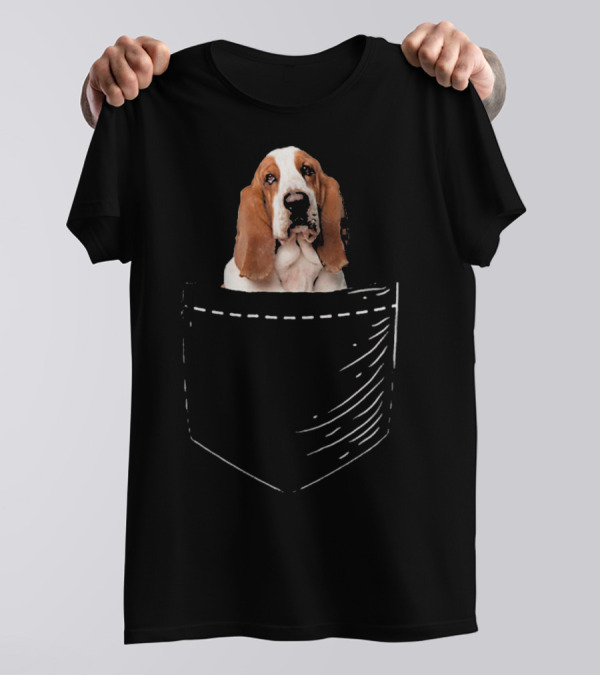 Cute Basset Hound In Pocket T-Shirt