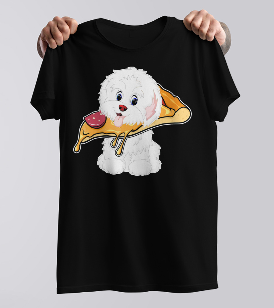 Havanese Puppy Holding Pizza Slice T-Shirt