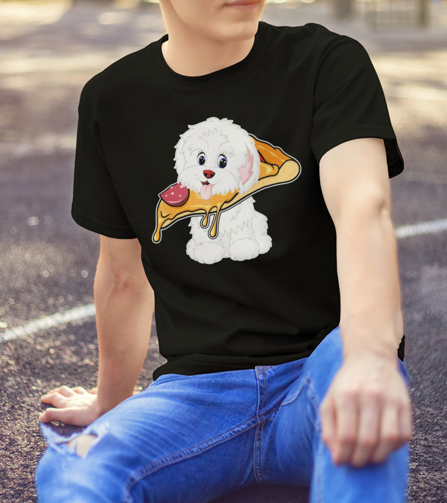 Havanese Puppy Holding Pizza Slice T-Shirt