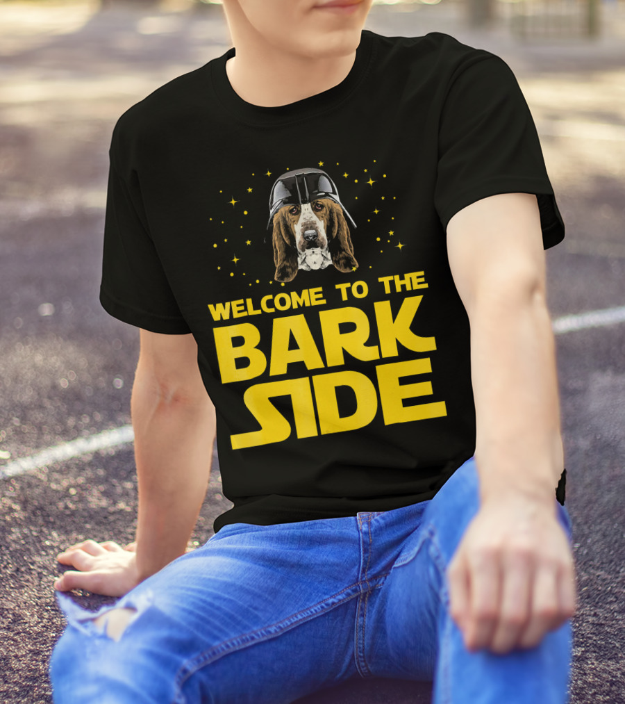 Welcome To The Bark Side Of Basset Hound Dog With Helmet And Stars T-Shirt