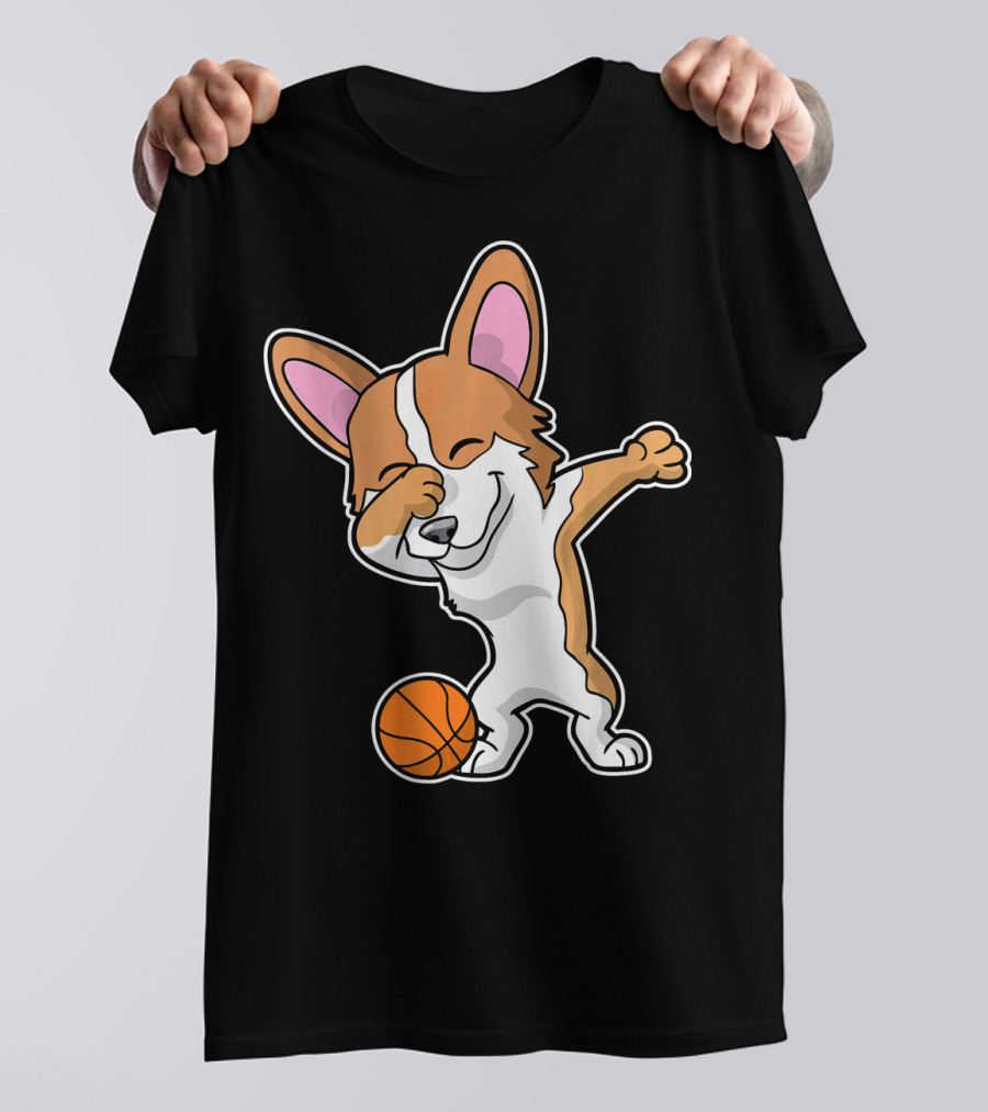 Dabbing Corgi With A Basketball T-Shirt