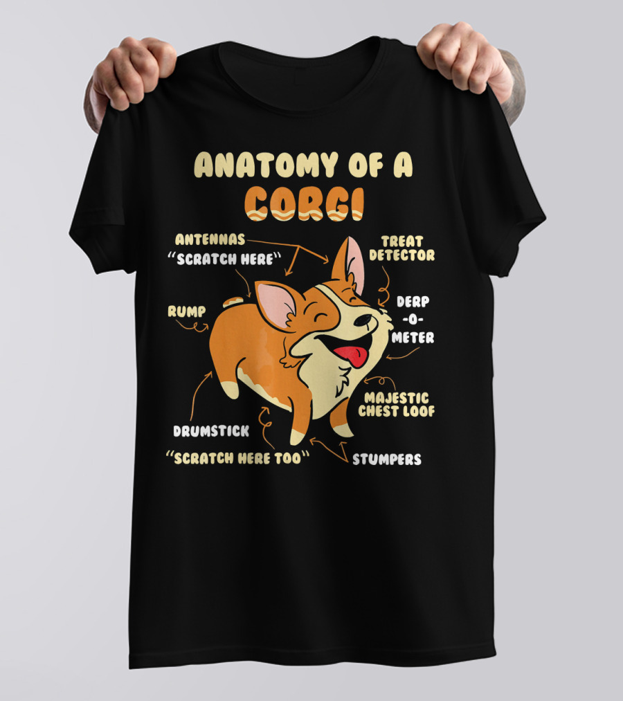 Anatomy Of A Corgi Antennas Treat Detector Derp-O-Meter Majestic Chest Loaf Rump Drumstick Stumpers T-Shirt