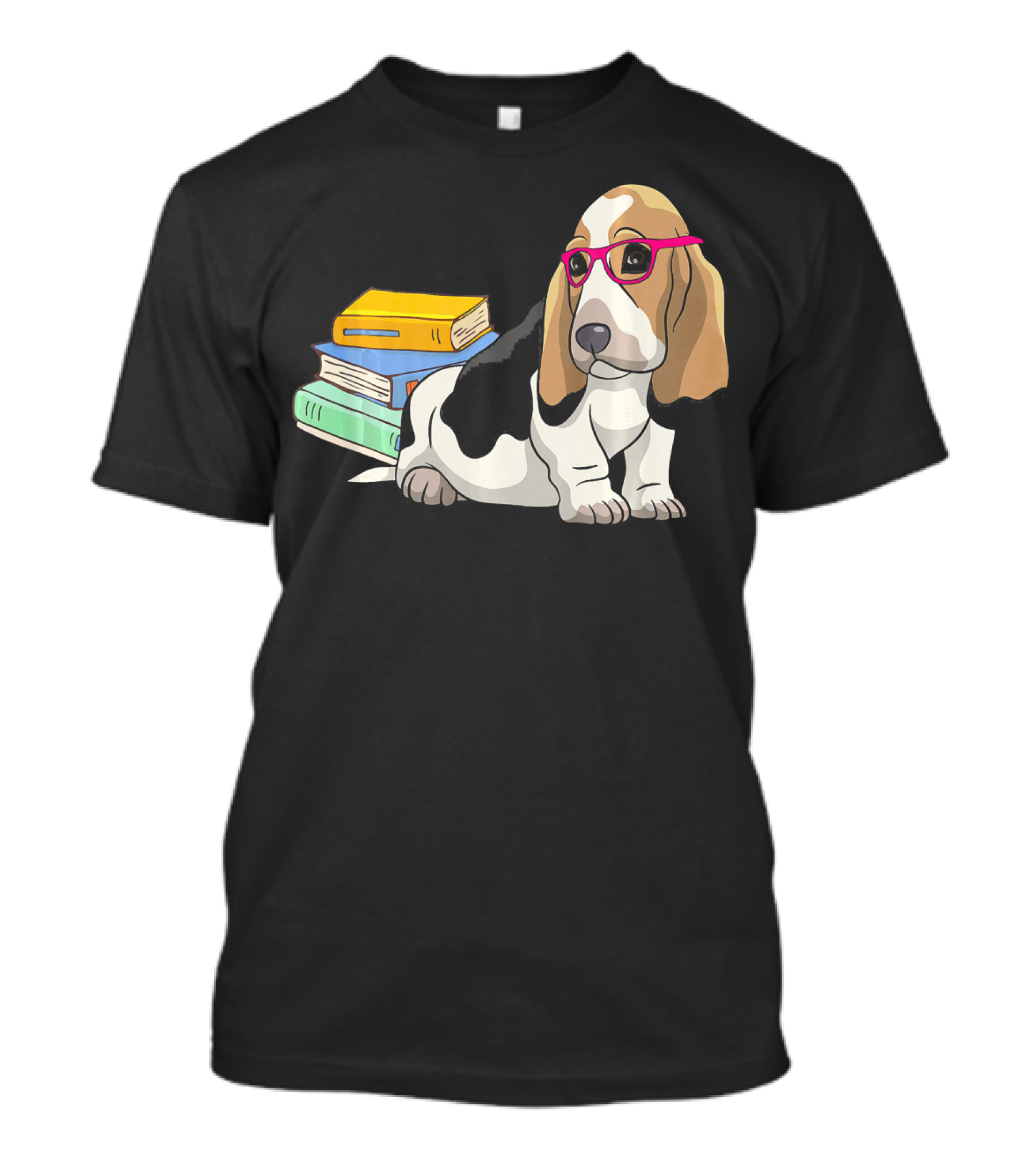 Basset Hound Geek With Glasses And Books Dogeek Dogs Bo T-Shirt