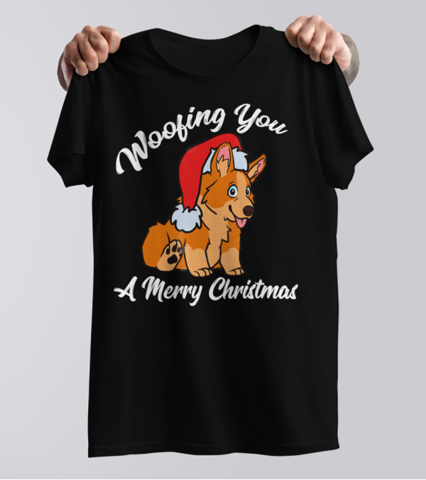 Woofing You A Merry Christmas Cute Corgi In Santa Hat T-Shirt