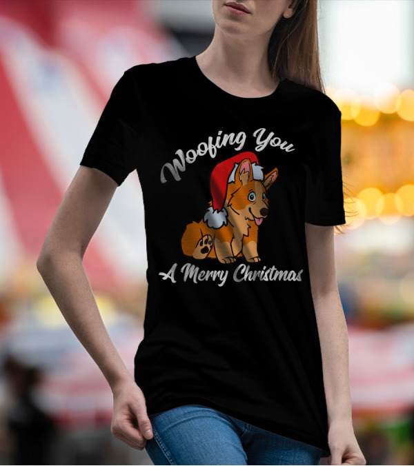 Woofing You A Merry Christmas Cute Corgi In Santa Hat T-Shirt