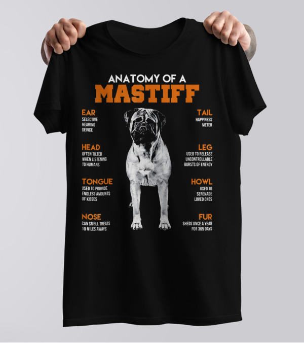 Anatomy Of A Mastiff Ear Head Tongue Nose Tail Leg Howl Fur T-Shirt