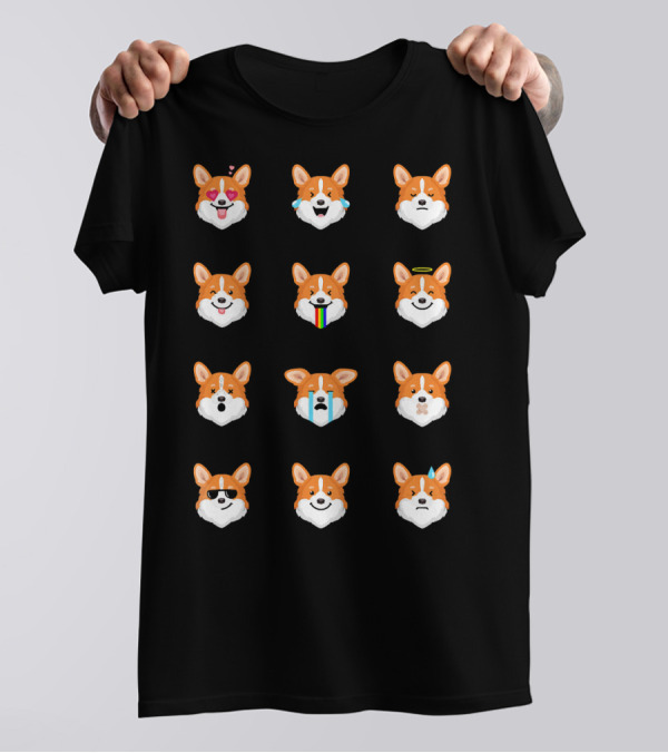 Welsh Corgi Emoji Faces With Expressions Collection T-Shirt