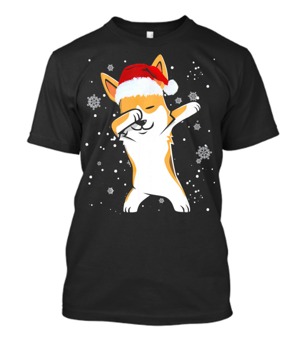Welsh Corgi Dabbing Christmas Dog Snowflakes Santa Hat T-Shirt