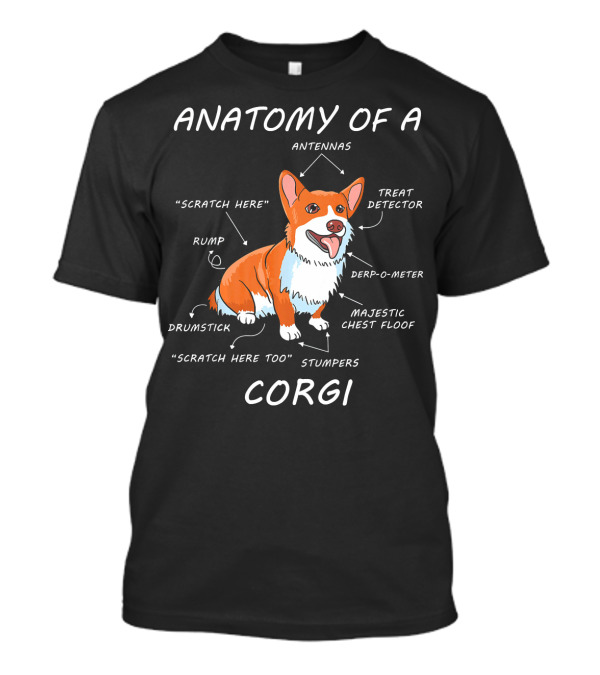 Anatomy Of A Corgi Antennas Treat Detector Majestic Chest Floof Derp-O-Meter Scratch Here Too Stumpers Drumstick Rump T-Shirt