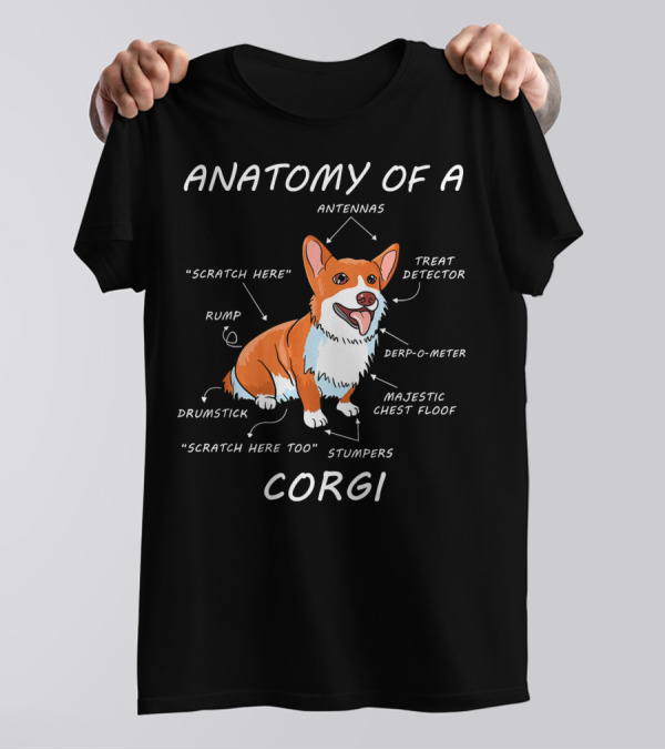 Anatomy Of A Corgi Antennas Treat Detector Majestic Chest Floof Derp-O-Meter Scratch Here Too Stumpers Drumstick Rump T-Shirt