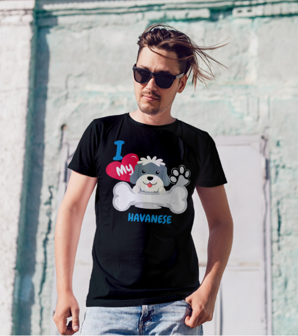 I Love My Havanese Dog With Heart Bone And Paw T-Shirt