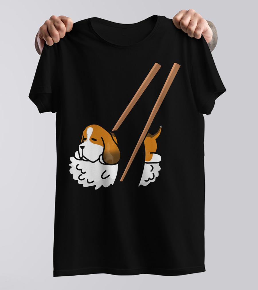 Basset Hound Sushi With Chopsticks Funny Dog T-Shirt