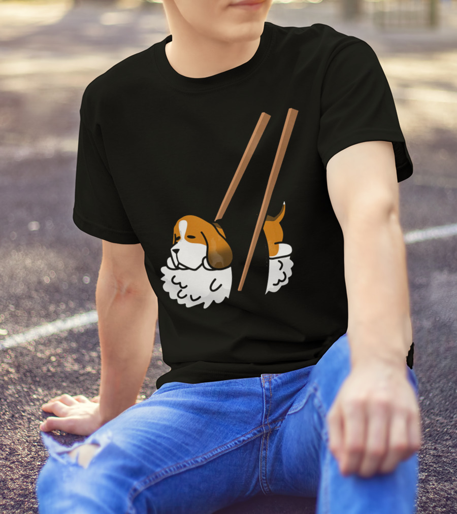 Basset Hound Sushi With Chopsticks Funny Dog T-Shirt