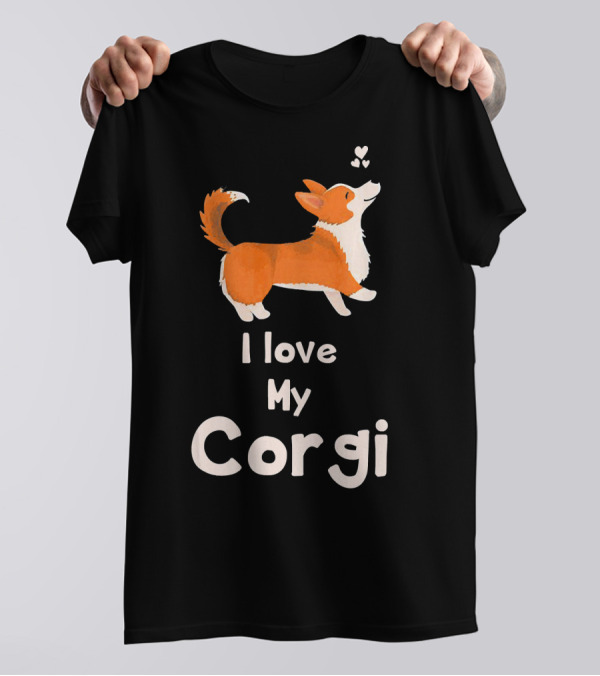 I Love My Corgi Cute Cartoon Dog With Hearts T-Shirt