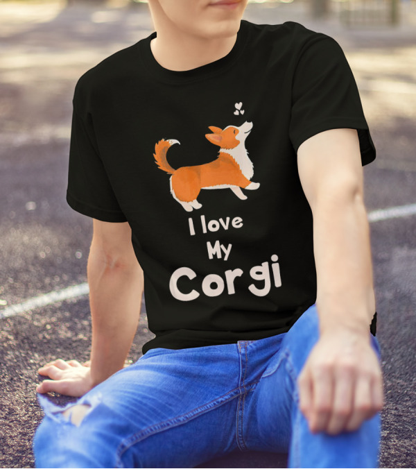I Love My Corgi Cute Cartoon Dog With Hearts T-Shirt