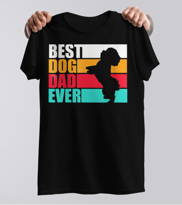 Best Dog Dad Ever Havanese Silhouette Retro Stripes T-Shirt