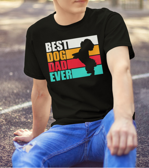 Best Dog Dad Ever Havanese Silhouette Retro Stripes T-Shirt