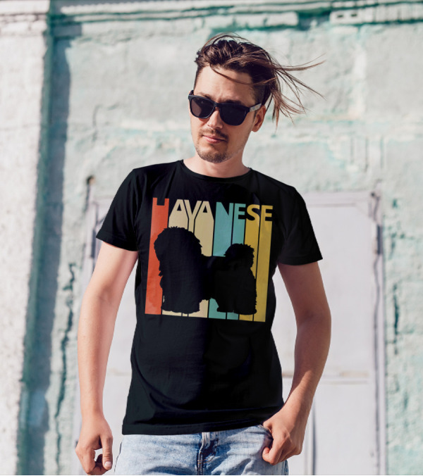Retro Vintage Havanese Silhouette Bold Stripes T-Shirt