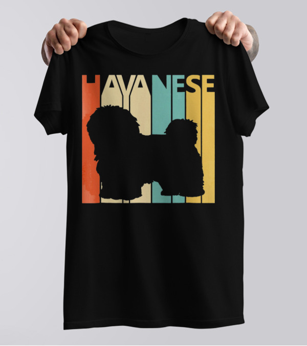 Retro Vintage Havanese Silhouette Bold Stripes T-Shirt