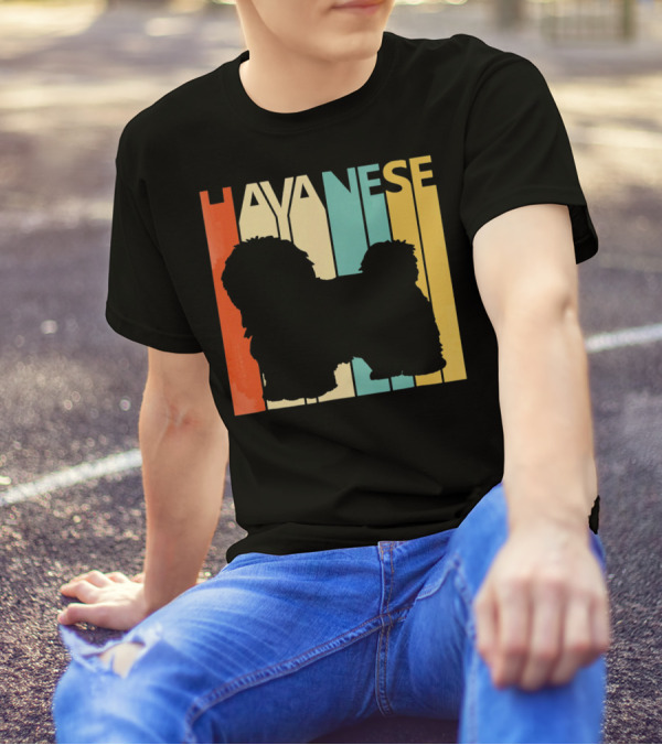 Retro Vintage Havanese Silhouette Bold Stripes T-Shirt
