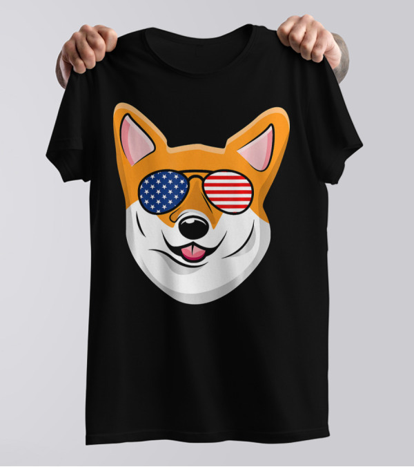 Corgi Sunglasses American Flag Patriotic Corgi T-Shirt