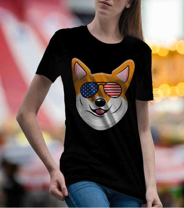 Corgi Sunglasses American Flag Patriotic Corgi T-Shirt