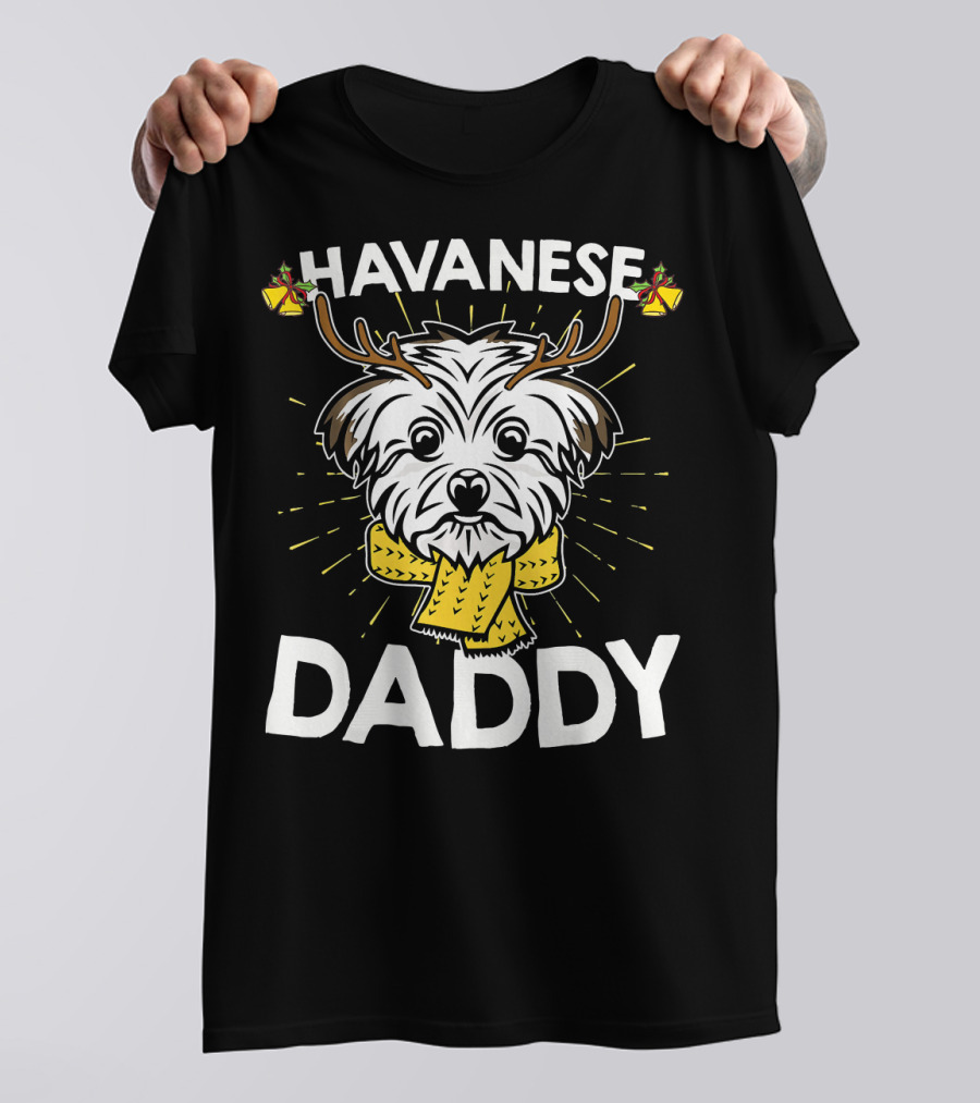Havanese Daddy Christmas Reindeer Puppy With Antlers And Scarf T-Shirt
