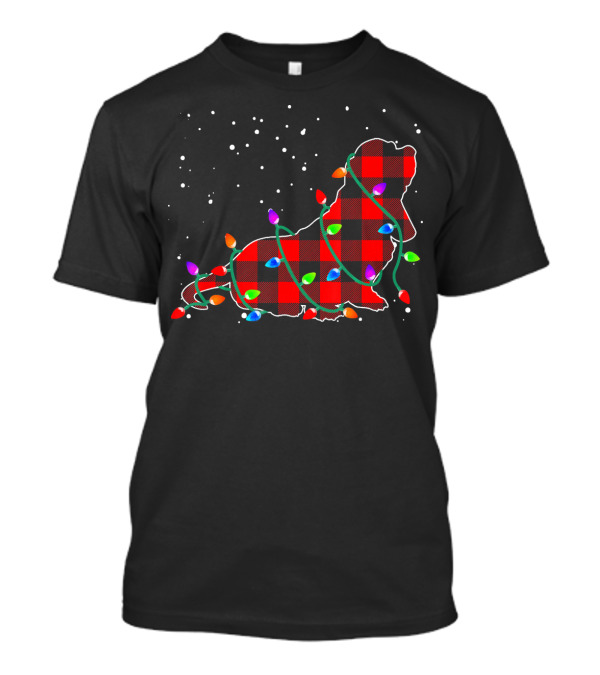 Basset Hound Dog Plaid Christmas Lights T-Shirt