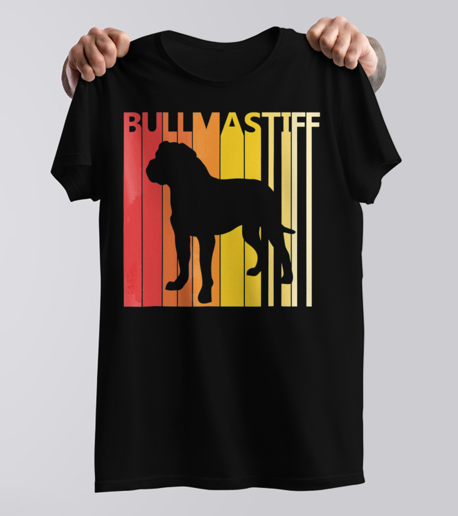 Retro Bullmastiff Dog Silhouette With Color Stripes T-Shirt