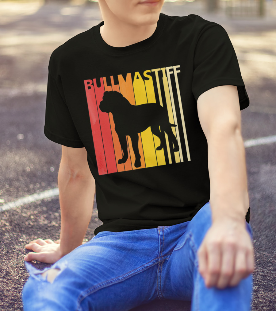 Retro Bullmastiff Dog Silhouette With Color Stripes T-Shirt