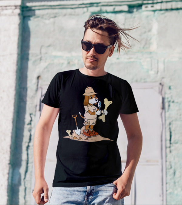 Basset Hound Dressed As Explorer With Bone And Shovel T-Shirt