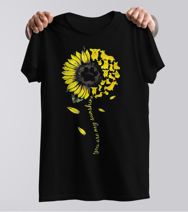You Are My Sunshine Corgi Sunflower Paw Prints T-Shirt