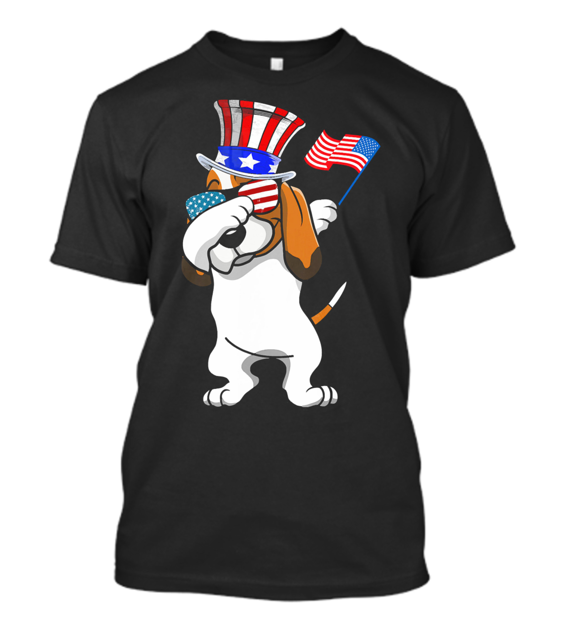 Basset Hound Dabbing Patriotic Dog Dad With American Flag 4th Of July T-Shirt