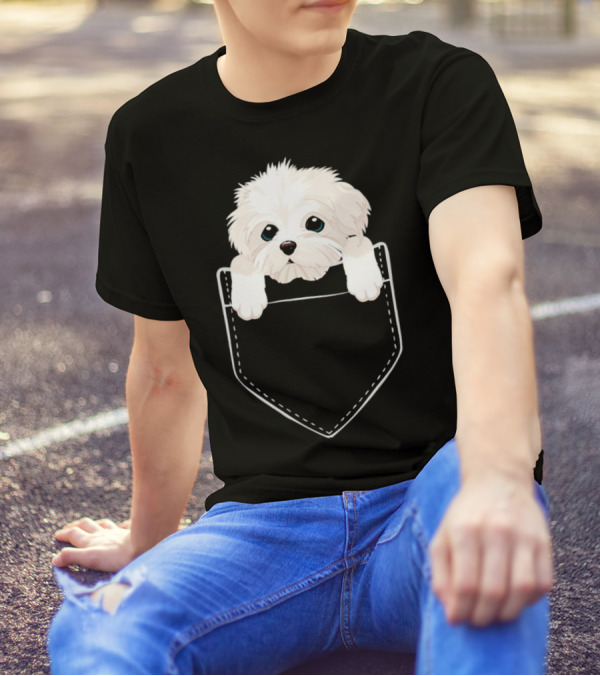 Pocket Havanese Puppy Paws Peeking Out Cute Fluffy White Dog T-Shirt