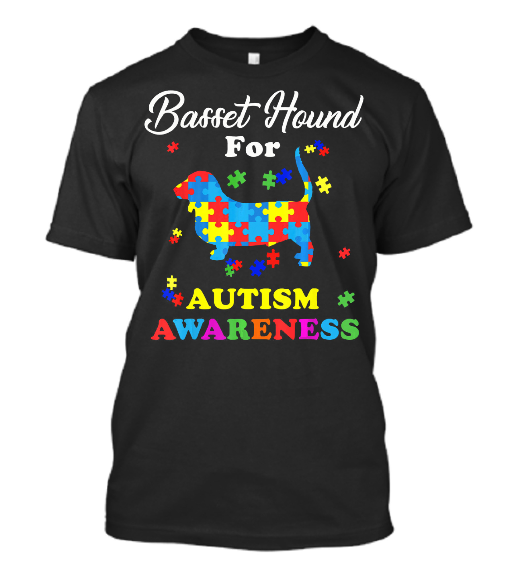 Basset Hound Puzzle Piece Autism Awareness T-Shirt
