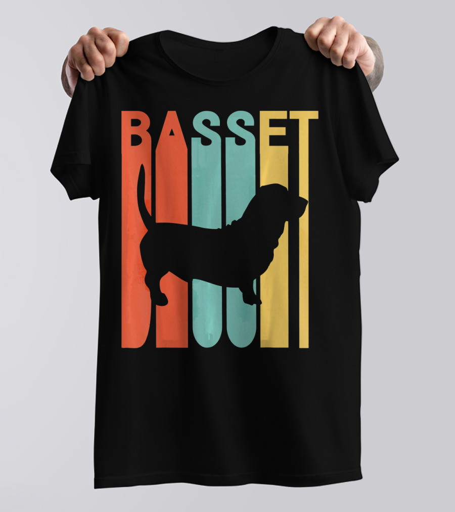 Basset Hound Silhouette Retro Stripe T-Shirt