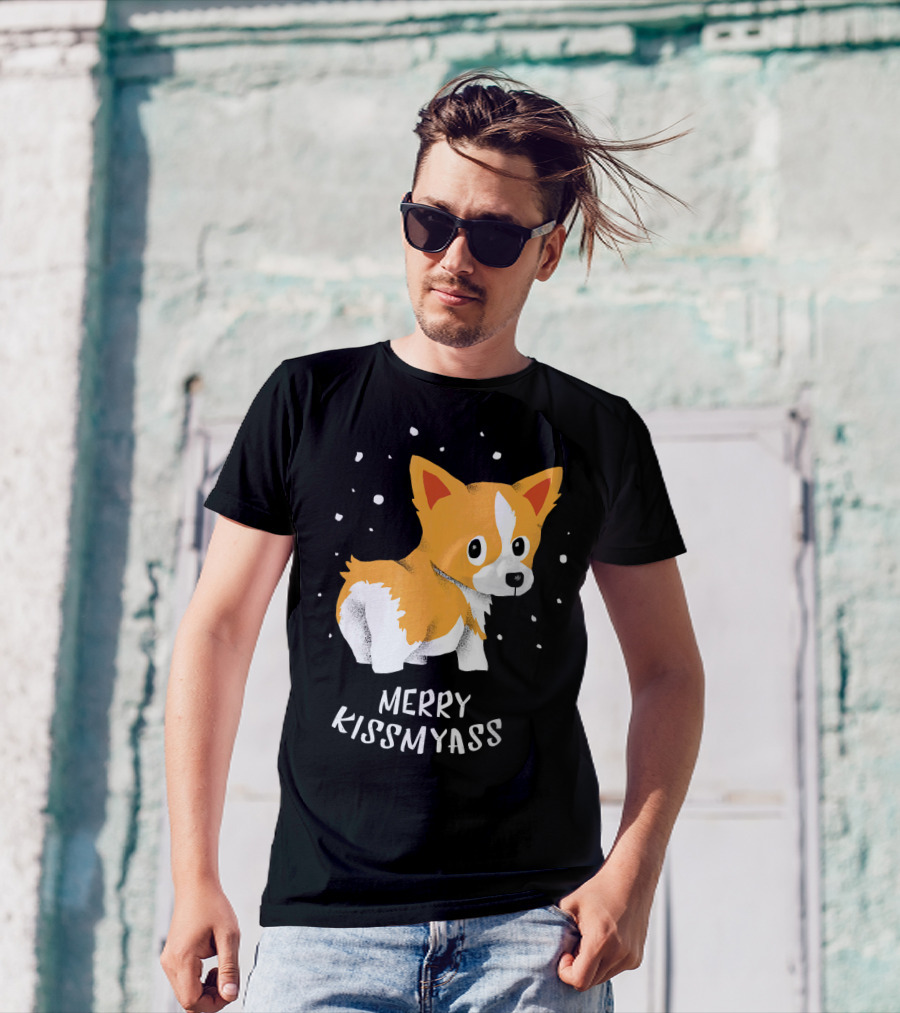 Merrykissmyass Corgi Festive Humor Cute Dog T-Shirt