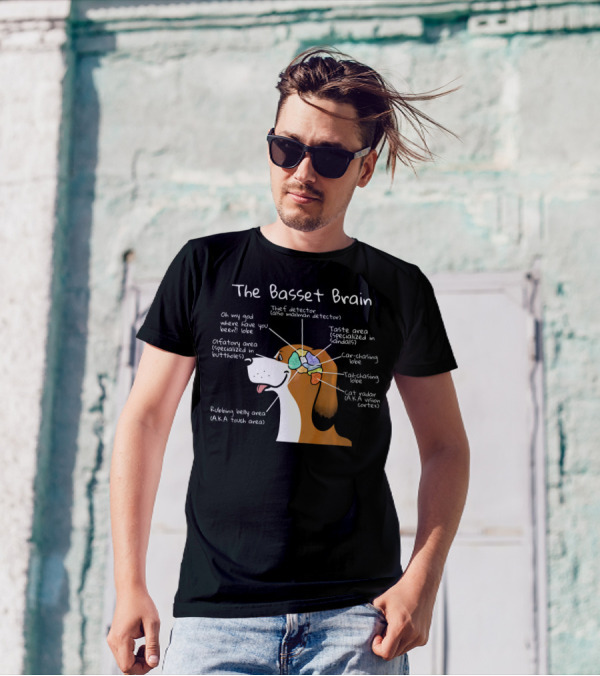 The Basset Brain Oh My God Where Have You Been Lobe Thief Detector Taste Area Lobe Car-Chasing Lobe Cat Radar Vision Cortex T-Shirt