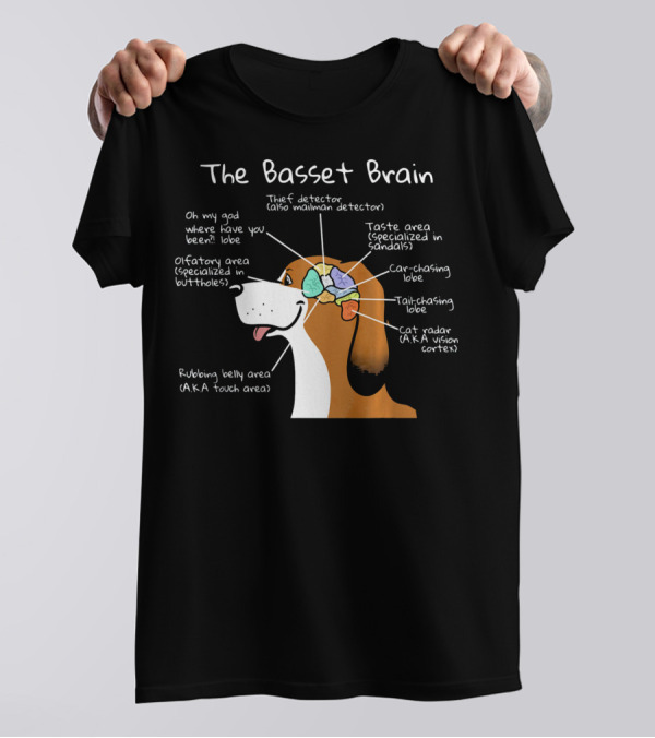 The Basset Brain Oh My God Where Have You Been Lobe Thief Detector Taste Area Lobe Car-Chasing Lobe Cat Radar Vision Cortex T-Shirt